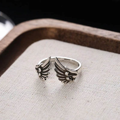 PANJBJ 925 Sterling Silver Wing Rings For Women Feather Retro Texture Hip Hop Design Jewelry Party Gift Dropshipping - Touchy Style