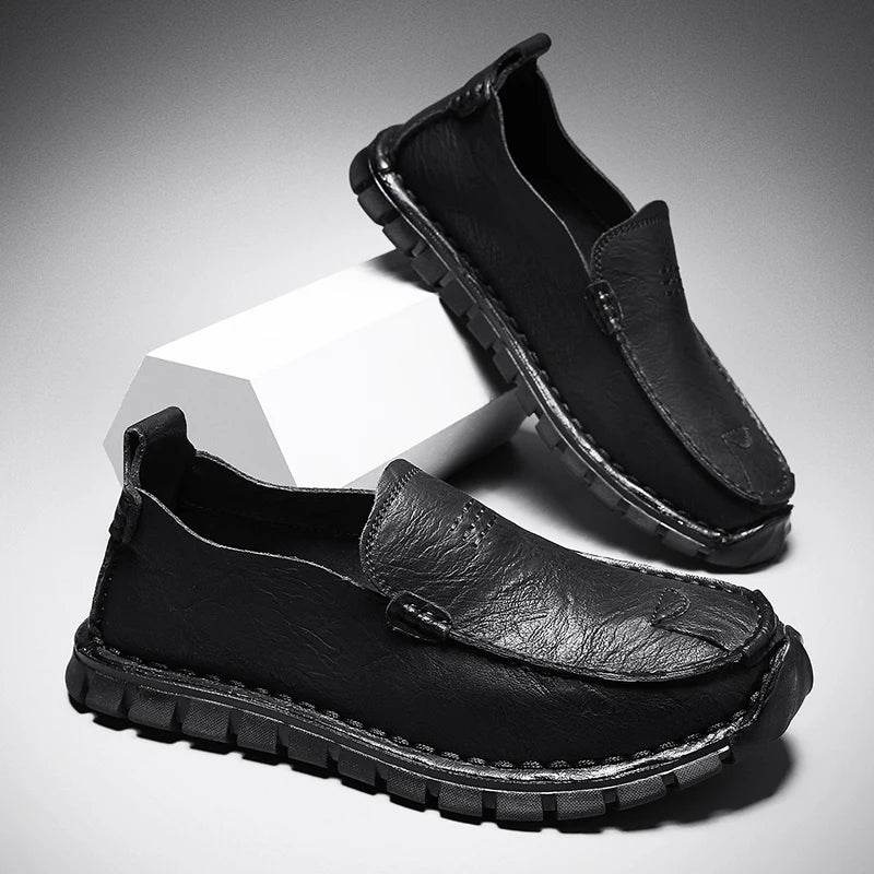 Genuine Leather Men Loafers Slip on Business Casual Leather Shoes Classic Soft Moccasins Breathable Men Flats Soft Driving Shoes - Touchy Style