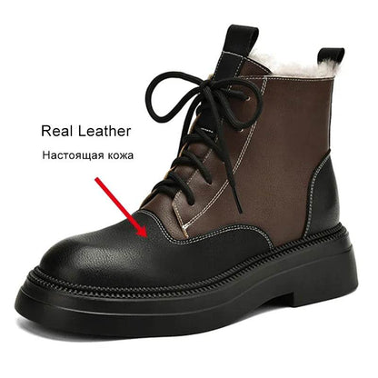 JOZHAMTA Size 34-40 Snow Boots For Women Real Leather Plush Fur Thick Heels Shoes Winter 2025 Platform Warm Furry Ankle Boots - Touchy Style
