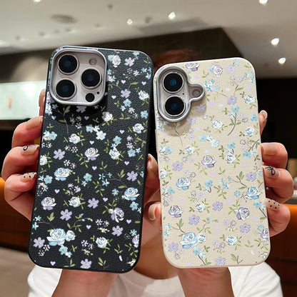 Blue Rose Flower Print Phone Case For iPhone 15 Case iPhone 16 14 13 12 Pro Max 14 Plus 11 Shockproof Leather Texture TPU Cover