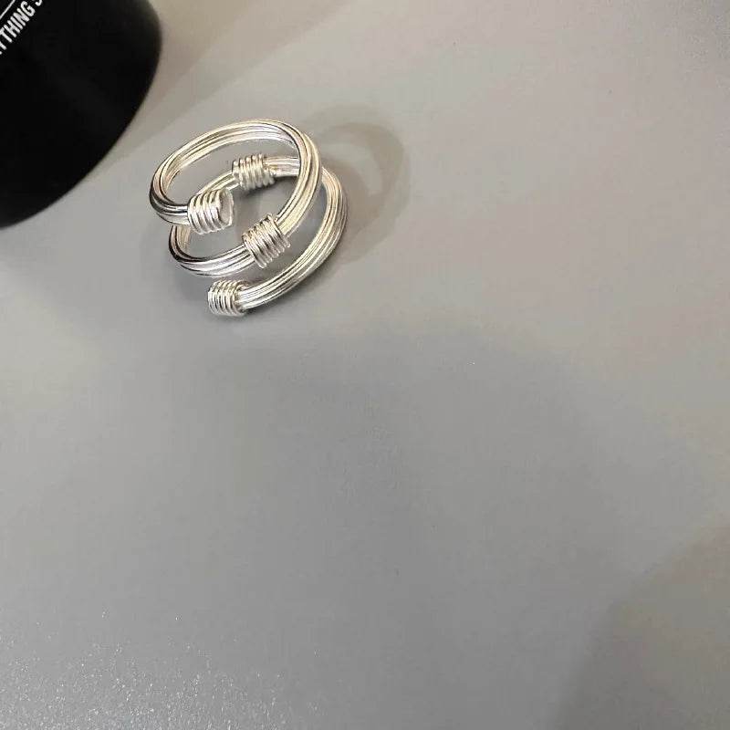 PANJBJ 925 Sterling Silver Weave Texture Rings For Women Twine Three Layers Trend Design Originality Jewelry Gift Dropshipping - Touchy Style