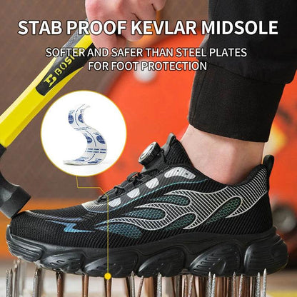 Reflective Safety Shoes Men Fashion Protective Sneakers Steel Toe Shoes Rotating Button Work Boots Men Puncture-Proof Male Shoes - Touchy Style