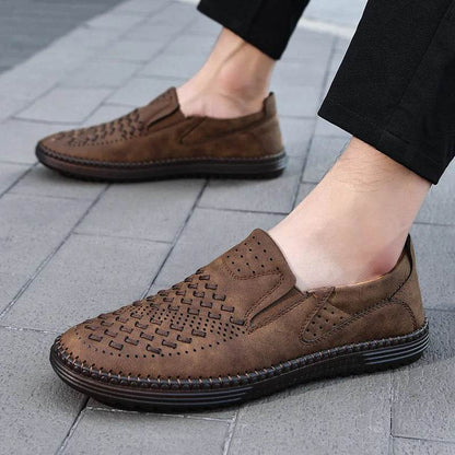 New Handmade Leather Men Shoes Design Fashion Sneakers Slip On Loafers Summer Breathable Casual Shoes Men Driving Flat - Touchy Style