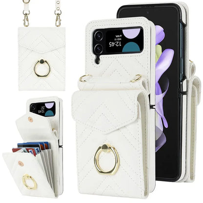 BCPC947 Cute Phone Cases for Galaxy Z Flip 5, Galaxy Z Flip 4, and Galaxy Z Flip 3 - Luxury Crossbody Leather Wallet Cover