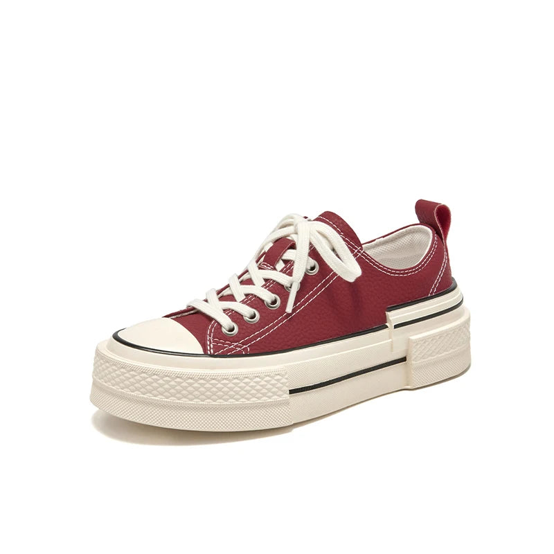 BEAUTODAY Canvas Shoes Women Split Leather Solid Color Spring Outdoors Lace-up Ladies Shoes Handmade 29248