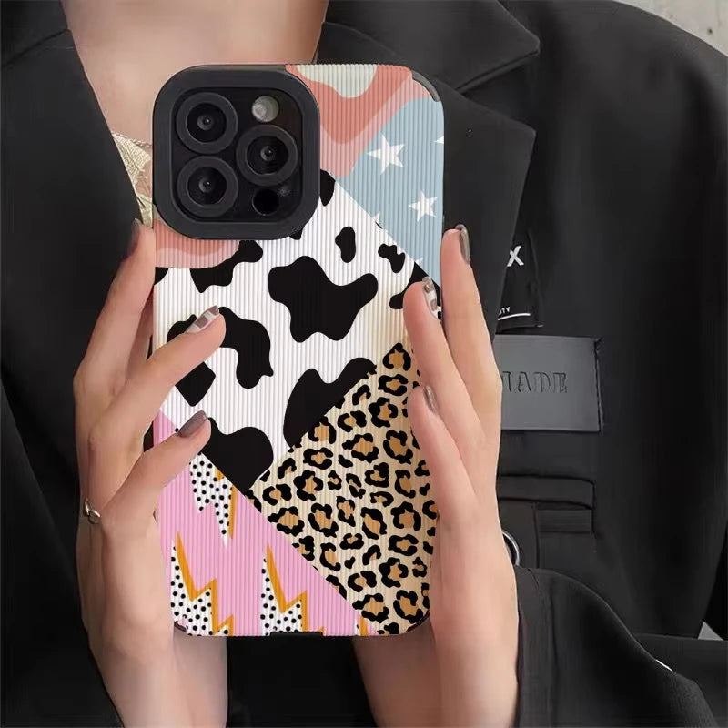 حافظات هواتف لطيفة لهاتف iPhone 15، 14، 13، 12، 11، X، XS، XR، SE (2020، 2022)، 7، أو 8 - غطاء جلد النمر للفتيات - TSP527