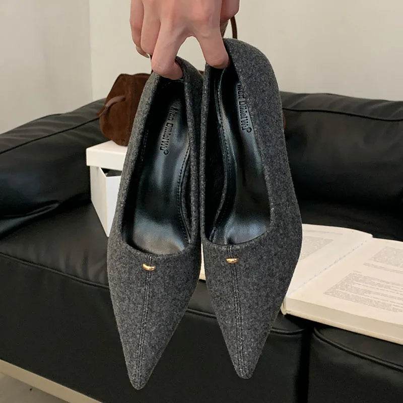 Fashion Flock Pumps Slides Shallow Casual Pointed Toe Ladies Heels Shoes Elegant Women Heeled Shoes Female Slip On Footwear - Touchy Style