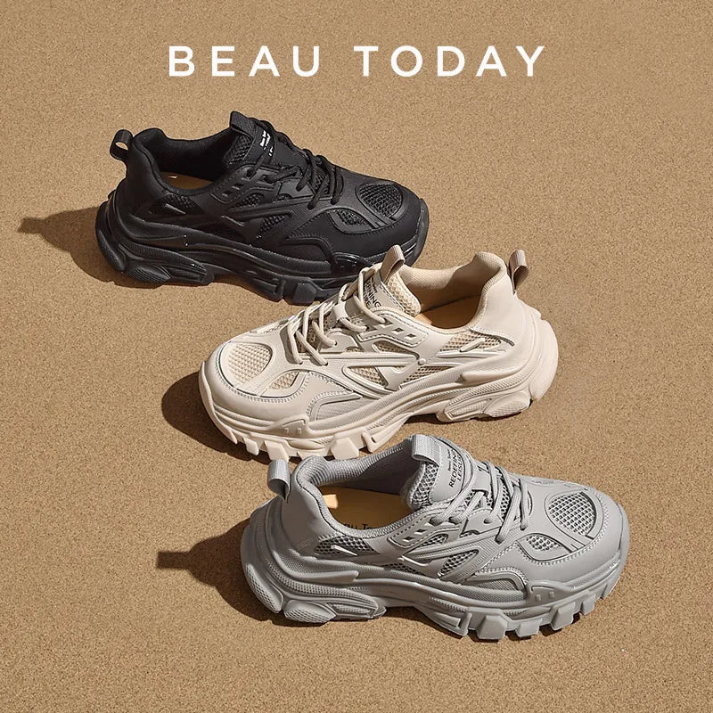 BEAUTODAY Casual Massive Sneakers Women Mesh Breathable Solid Color Round Toe Trainers Chunky Sole Female Shoes Handmade A29448