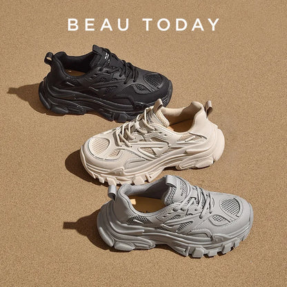BEAUTODAY Casual Massive Sneakers Women Mesh Breathable Solid Color Round Toe Trainers Chunky Sole Female Shoes Handmade A29448