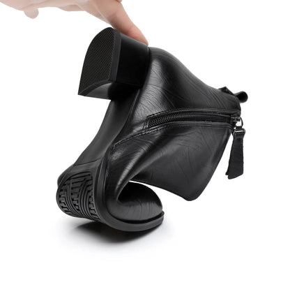 New Ankle Boots Women Pointed Toe Thick Heels Genuine Leather Shoes Short Boots Soft Sole Footwear Plus Size 35-43 - Touchy Style