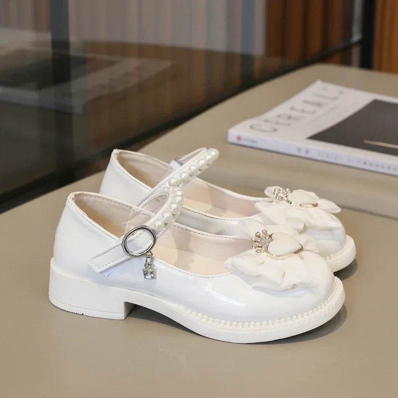 Girl Leather Shoes Mary Jane for Wedding Party Children Fashion Sweet Crown Bowknot Single Shoes Elegant Kid Princess Flat Shoes - Touchy Style