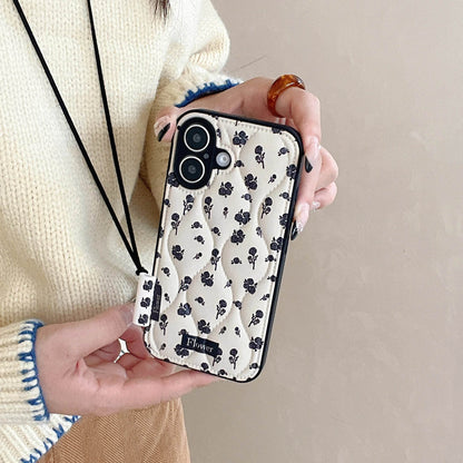 Cute Phone Cases for iPhone 16, 15, 14, 13 Pro Max - Winter Vibe Cotton Stuffed Black Roses Pattern - Chic Back Cover - PC1320 - Touchy Style
