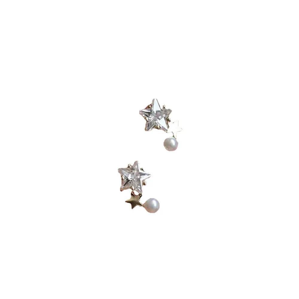 Cute Arc Size Star Zircon Pearl Stud Earrings 925 Sterling Silver 14k Gold Plated Earring for Women Temperament Simple Jewelry - Touchy Style