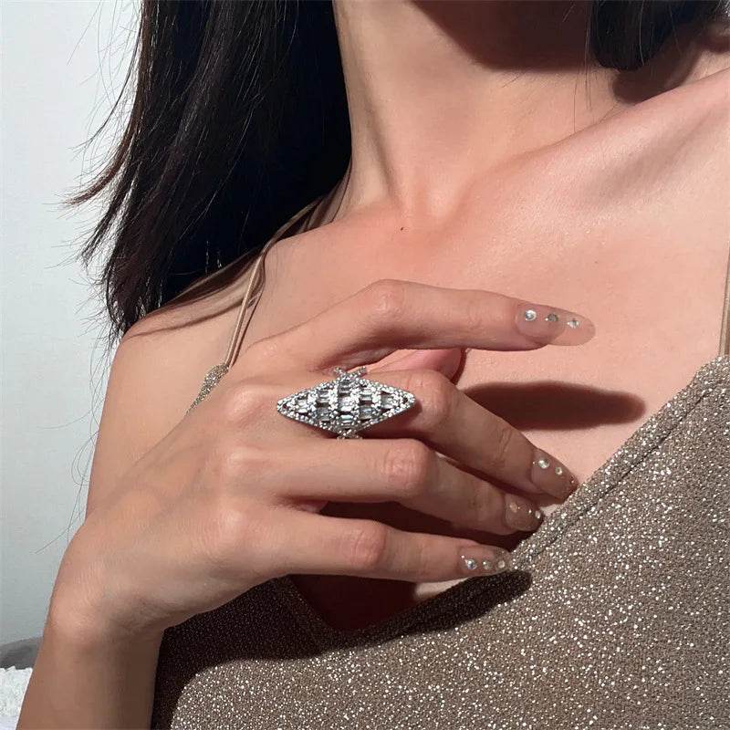 PANJBJ 925 Sterling Silver Geometry Zircon Rings For Women Girl Hollow Out Retro Exaggerated Jewelry Banquet Gift Dropshipping - Touchy Style