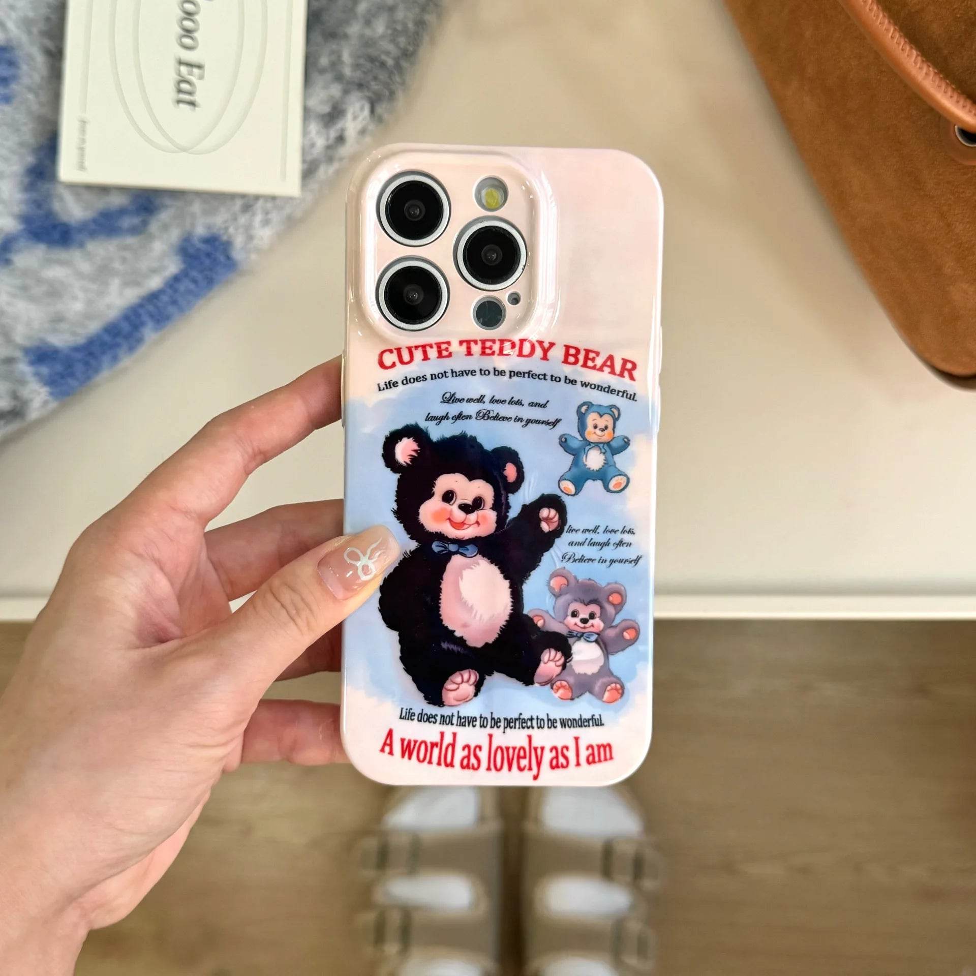 Cute Phone Cases For iPhone 16, 15, 14, 13, 12, 11 Pro Max - Plush Bear Doll Art - Cartoon Sweet Cover - CC7121 - Touchy Style