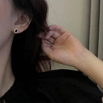 925 Sterling Silver Inlay Zircon Black Agate Earrings for Women High Quality Exquisite Jewelry Accessories - Touchy Style