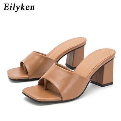 Purple Slipper Summer Outdoor Sandal Women Square High Heel Beach Slip On Flip Flop Slides Size 41 42 - Touchy Style