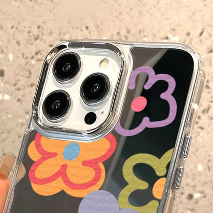 Flower Mirror Phone Case For iPhone 14 Pro Case for iPhone 13 11 12 15 16 Pro Max X XS XR Shockproof Silicone Cover Girl Shell