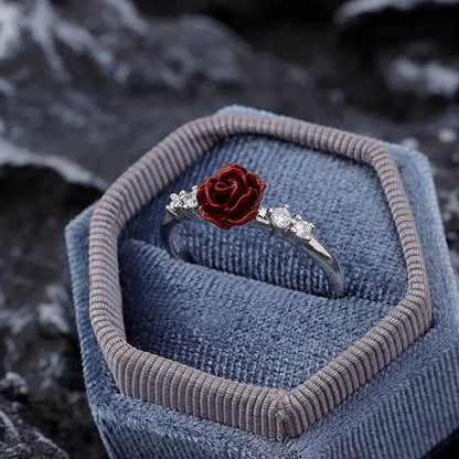 PANJBJ 925 Sterling Silver Rose Zircon Rings For Women Flower Drip Glaze Retro Design Romantic Jewelry Gift Dropshipping - Touchy Style