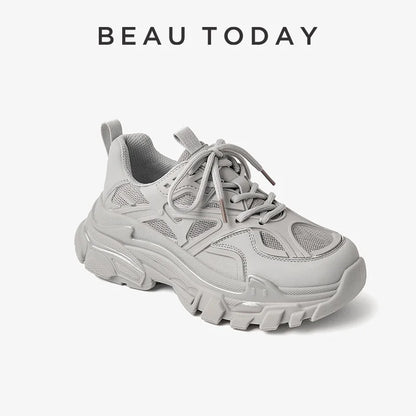 BEAUTODAY Casual Massive Sneakers Women Mesh Breathable Solid Color Round Toe Trainers Chunky Sole Female Shoes Handmade A29448