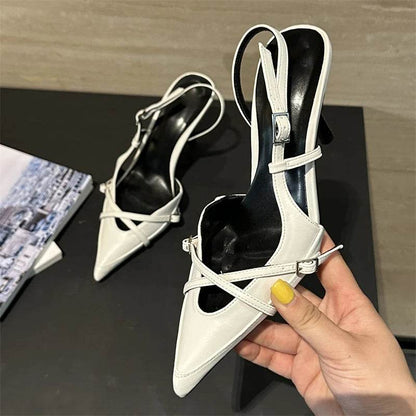 Designer Narrow Band Buckle Strap Pumps Women Pointed Toe Slingback Mules Shoes Thin High Fashion Zapatos Mujer - Touchy Style