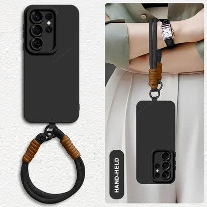 Liquid Silicone Wrist Strap Phone Case For Galaxy S24 S23 S22 S25 Ultra Plus A54 A53 A52 A55 5G Lanyard Original Cover - Touchy Style