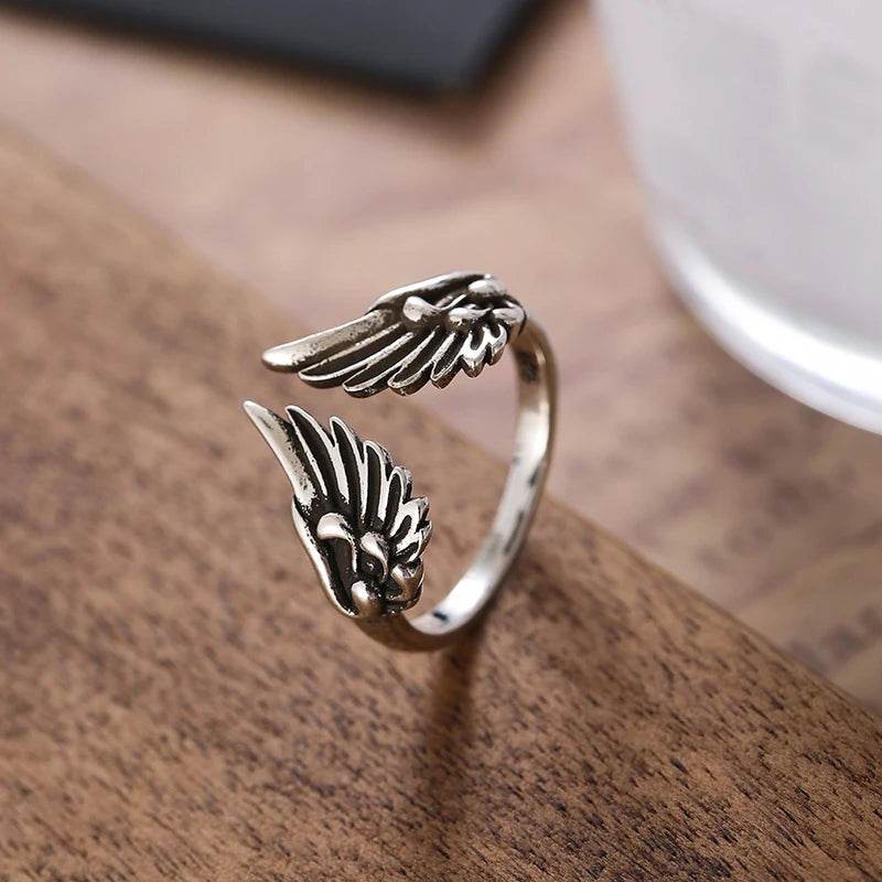 PANJBJ 925 Sterling Silver Wing Rings For Women Feather Retro Texture Hip Hop Design Jewelry Party Gift Dropshipping - Touchy Style