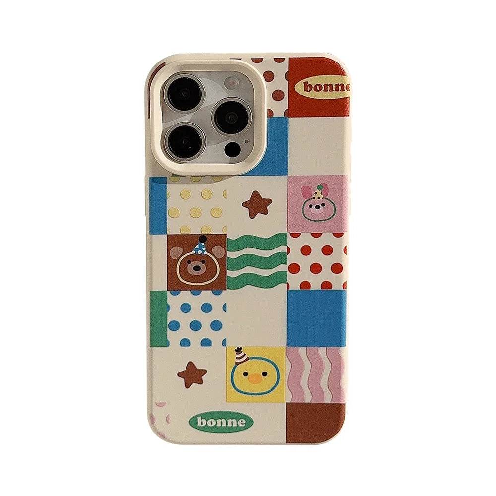 Cute Phone Cases For iPhone 16, 15, 14, 13, 12, 11 Pro Max, 16 Plus - Chocolate Bear, Pink Bunny Stripes, Dots Art - IC1440 - Touchy Style