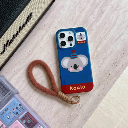 Cute Phone Cases For iPhone 16, 15, 14, 13 Pro Max - Cartoon Koala &amp; Elephant Pattern - Back Cover With Wrist Chain - PC0520 - Touchy Style