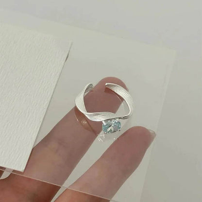PANJBJ 925 Sterling Silver Blue Zircon Bowknot Rings For Women Frosting Zircon Versatile Sweet Romantic Jewelry Gift Dropship - Touchy Style