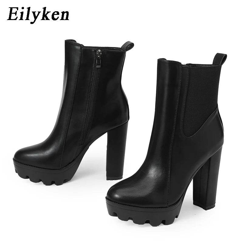 High Quality High Heels Ankle Boots Fashion Women Thick Platform Autumn Winter Slip On Ladies Street Style Shoes Mujer - Touchy Style