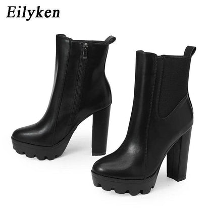 High Quality High Heels Ankle Boots Fashion Women Thick Platform Autumn Winter Slip On Ladies Street Style Shoes Mujer - Touchy Style