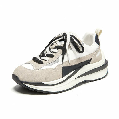 BeauToday Casual Sneakers Women Cow Suede Synthetic Leather Patchwork Mixed Colors Lace-Up Round Toe Ladies Waffle Shoes 29439