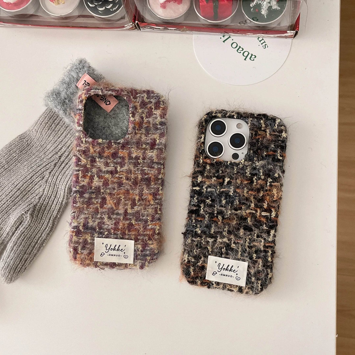 Cute Phone Cases For iPhone 16, 15, 14, 13 Pro Max - Fashionable Woven Pattern Woolen Texture Back Cover - PC0430 - Touchy Style