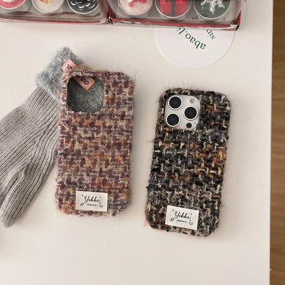 Cute Phone Cases For iPhone 16, 15, 14, 13 Pro Max - Fashionable Woven Pattern Woolen Texture Back Cover - PC0430 - Touchy Style