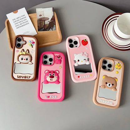 Monsters Berry Bear Cute Phone Cases for iPhone 6 6s 7 8 X XS 11 12 13 14 15 16 Plus Pro Max Soft Mirror Cover