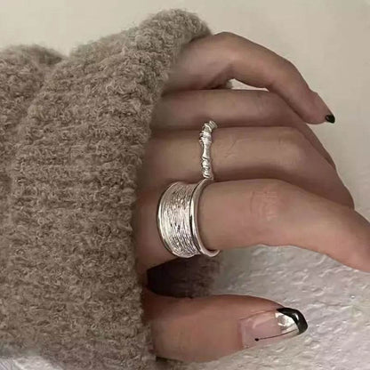 PANJBJ 925 Sterling Silver Geometry Wide Rings For Women Girl Texture Versatile Hip Hop Design Jewelry Gift Dropshipping - Touchy Style