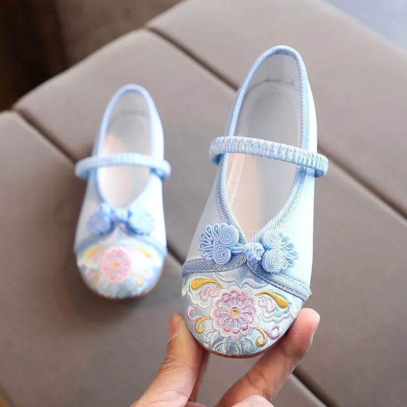 Handmade Embroidery Kids Shoes Chinese Style Cloth Surface Shoes for Girls Elegant Traditional Flower Pattern Hanfu Shoes F01173 - Touchy Style