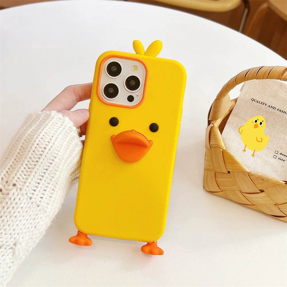 Cute Phone Cases For iPhone 16, 15, 14, 13, 12Mini, 11 Pro Max, 11 Plus, X, XR, XS - Soft Silicone 3d Little Yellow Duck - IC8021 - Touchy Style