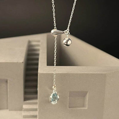 PANJBJ 925 Sterling Silver Blue Zircon Necklace For Women Water Drop Tassels Design Adjustable Jewelry Gift Dropshipping - Touchy Style