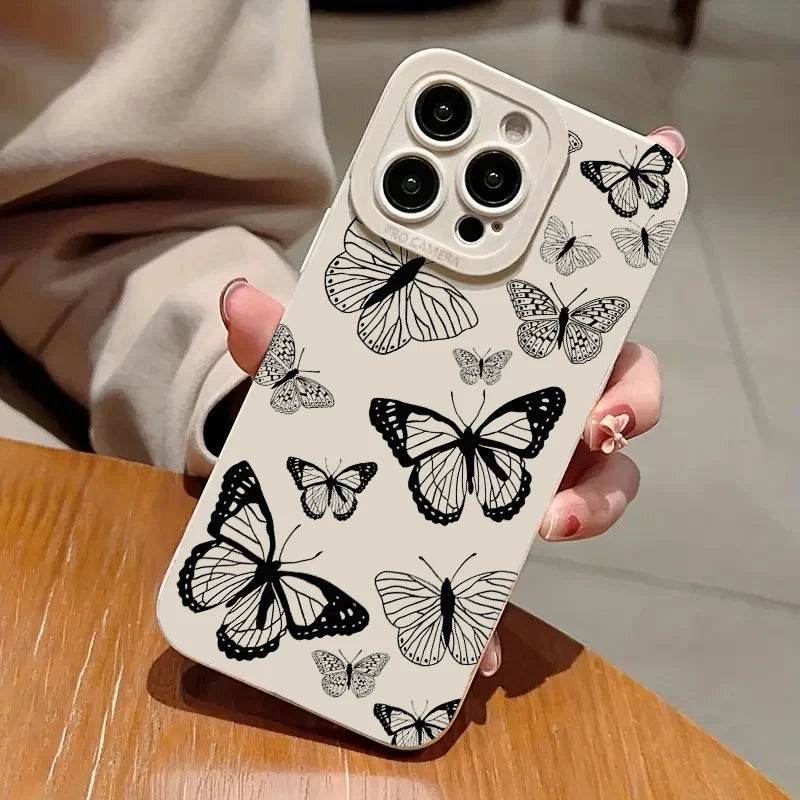 Cute Phone Cases For iPhone 16, 15 Pro Max, 14 Plus, 13, 12 Mini, 11 - Black Butterfly Graphic Printing Back Cover - Touchy Style