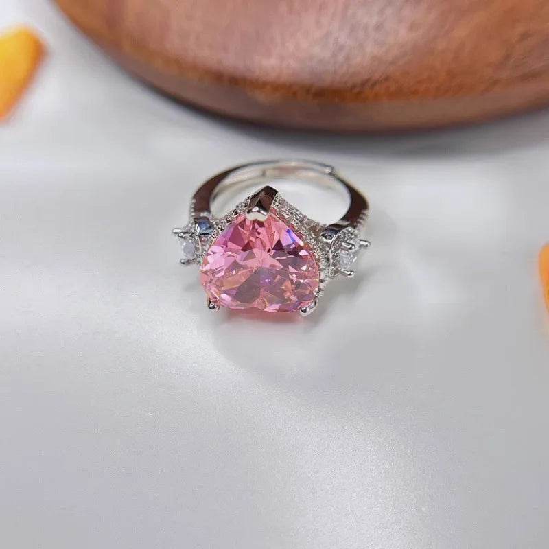 PANJBJ 925 Sterling Silver Love Herat Rings For Women Pink Zircon Grace Design Romantic Engagment Jewelry Gift Dropshipping - Touchy Style