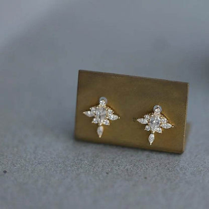 925 Sterling Silver Plated 14K Gold Delicate Vintage Zircon Stud Earrings For Women Party Jewelry Gifts - Touchy Style