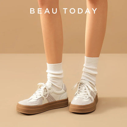 BEAUTODAY Casual Sneakers Women Cow Suede Split Leather Microfiber Patchwork Shoes Lace-up Female Traniers Handmade  29768