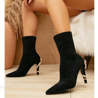 Eilyken Crystal Rhinestone Black Thin Heels Shoes Ankle Boots Women Pointed Toe Strap Zapatos De Mujer - Touchy Style