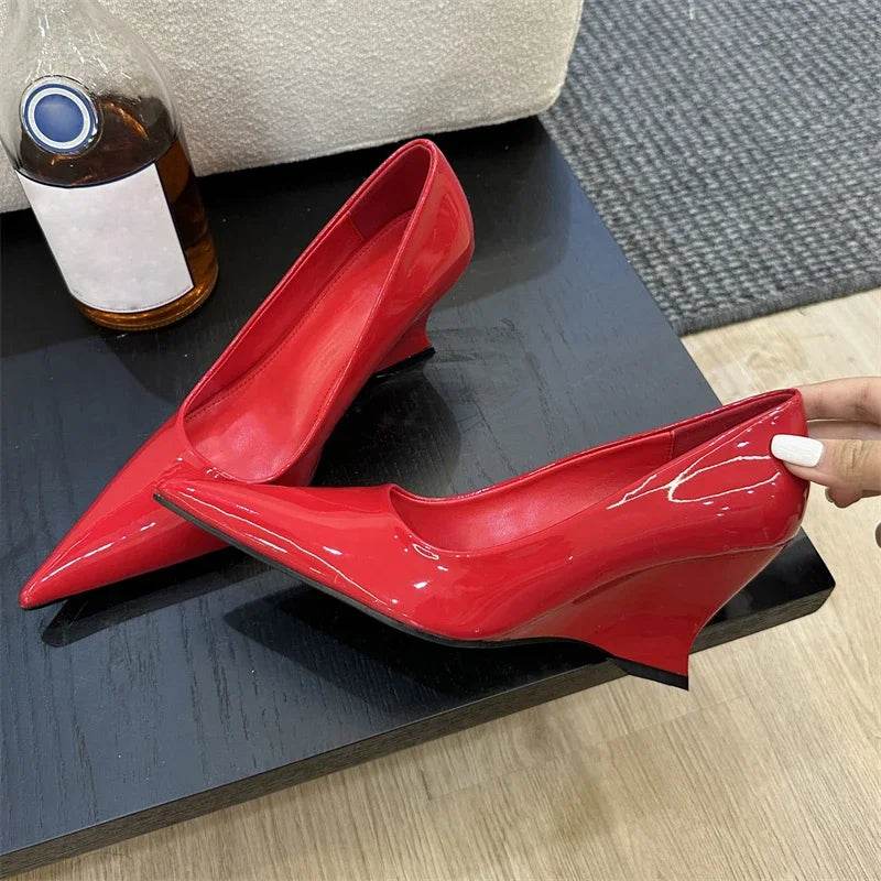 Eilyken Design Pointed Toe Wedges High Heels Women Pumps Silver Red Shoes Sexy Wedding Banquet Zapatos Mujer - Touchy Style