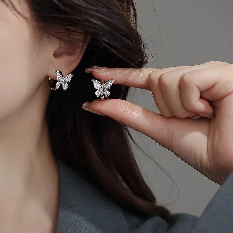 PANJBJ 925 Sterling Silver Butterfly Hoop Earring for Women Simplicity Versatile Sweet Insect Fashion Jewelry Gift Dropshipping - Touchy Style