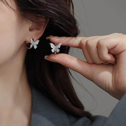 PANJBJ 925 Sterling Silver Butterfly Hoop Earring for Women Simplicity Versatile Sweet Insect Fashion Jewelry Gift Dropshipping - Touchy Style