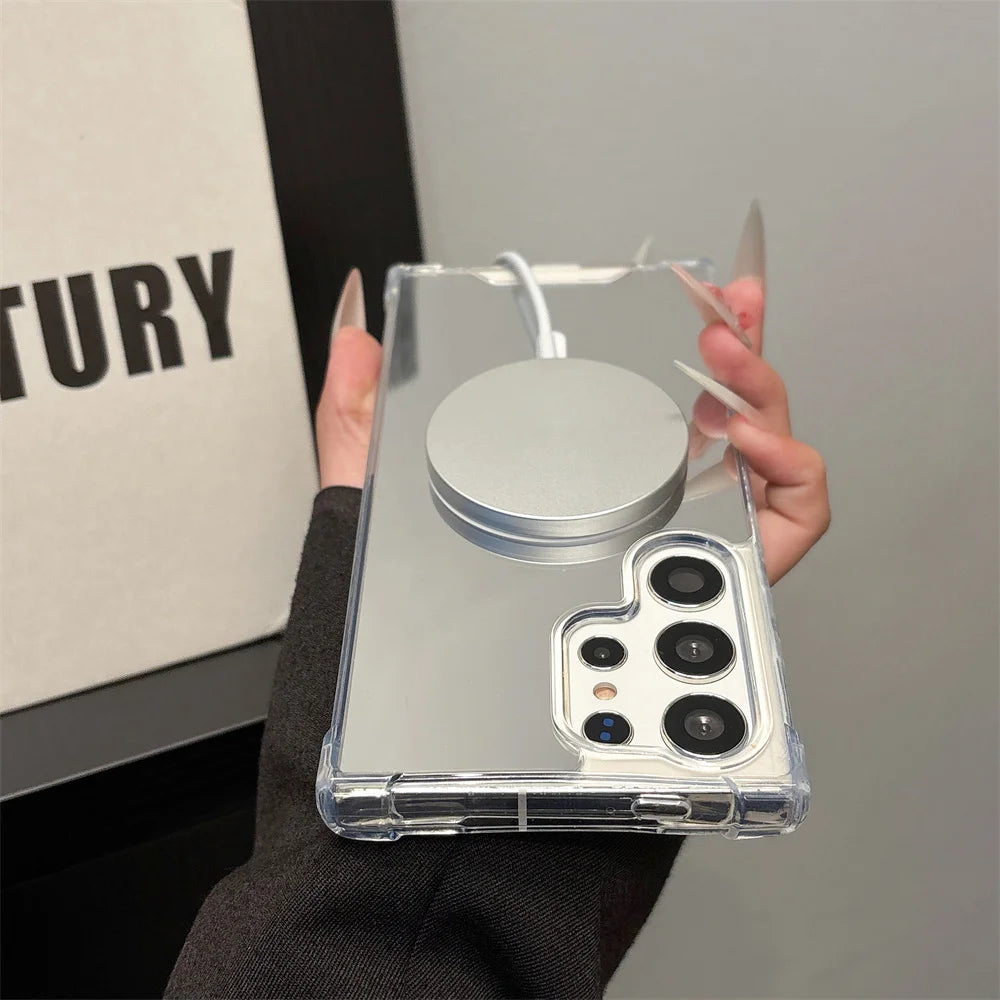 Makeup Mirror Magnetic Case For Galaxy S25 Ultra S24 FE S23 S22 Plus A56 A54 A52 A36 A26 A34 Airbag Bumper Magsafe Cover