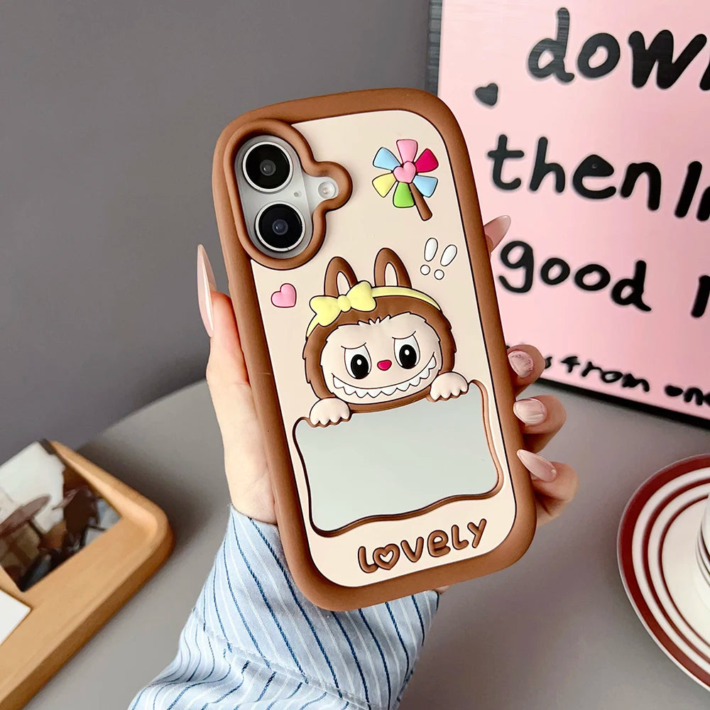 Monsters Berry Bear Cute Phone Cases for iPhone 6 6s 7 8 X XS 11 12 13 14 15 16 Plus Pro Max Soft Mirror Cover
